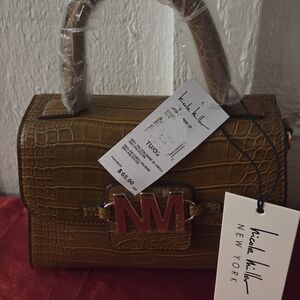 Nicole Miller Tan Crocodile Embossed Satchel